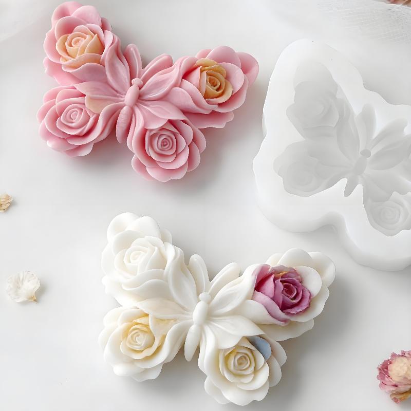 Candle Supplies In Bulk - قالب سيليكون على شكل فراشة ووردة